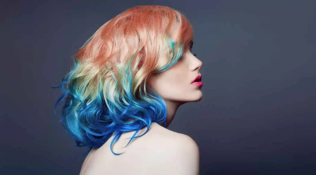 A woman with multi colored hair