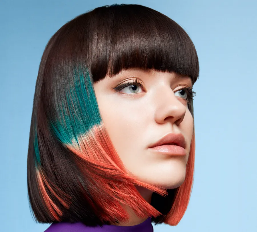 color blocked bob on dark hair